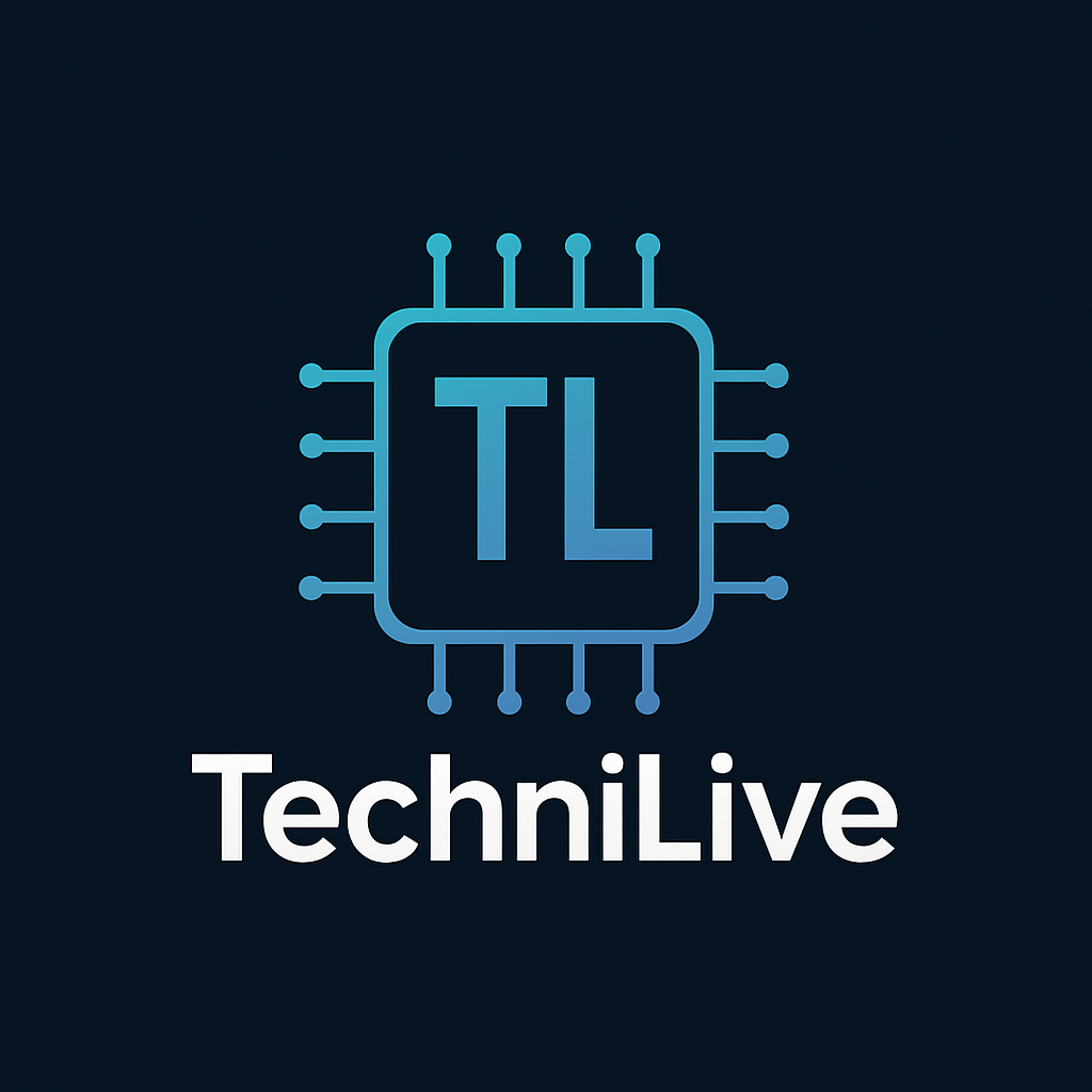 شعار تقني لايف: شريحة إلكترونية وكلمة TechniLive
